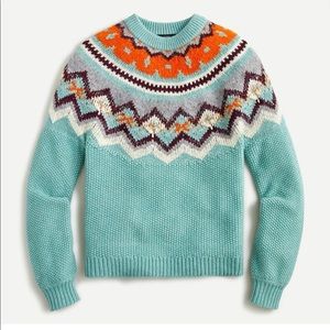 J Ccrew Teal Zigzag Fair Isle Wool Sweater Small